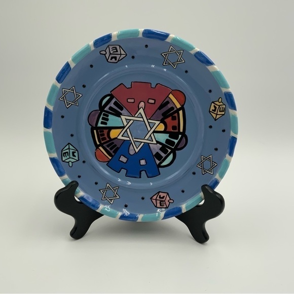 2002 Designed By Wynter Rosen For Aviv Judaica Imports NY Hanukkah Plate - Picture 4 of 5